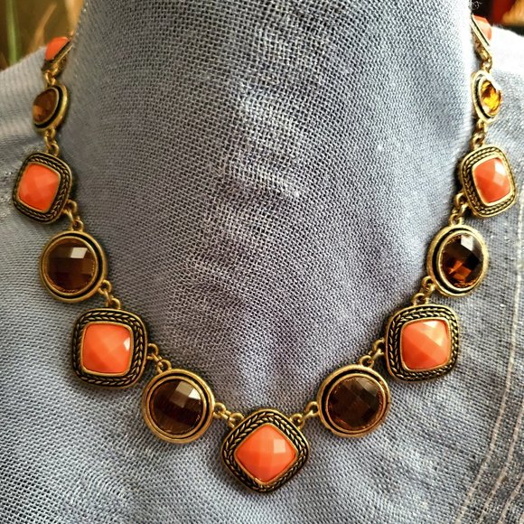 Napier Jewelry - Peach & Smoky Crystal Napier Necklace 18"